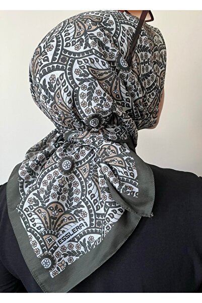 ESSLERA Πράσινο έθνικ μαλακό κασκόλ με λουλουδάτο σχέδιο