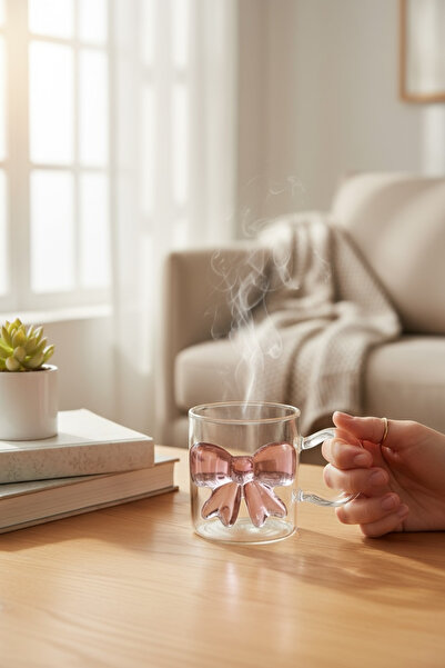 zezedesing Pink Bow Ribbon Figured Glass Cup Mug Gift