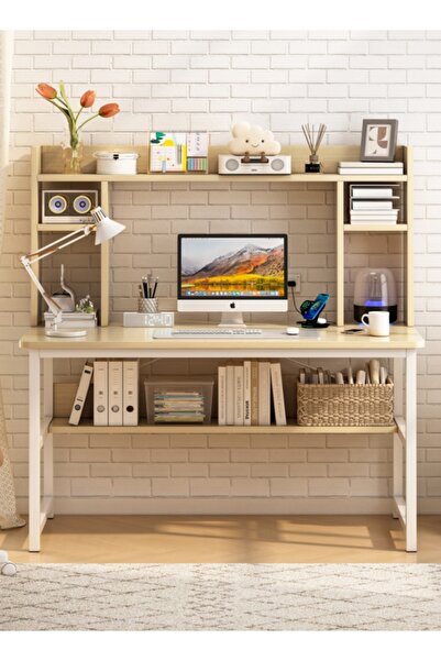 Bangiga مكتب كمبيوتر مع رف تخزين، طاولة دراسة للكتابة مع رف كتب للطلاب أو مكتب منزلي