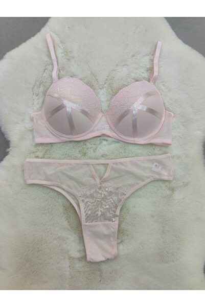 Love Angels Lace and Ribbon Detailed Padded Underwire Soft Bra Panty Set - Lingerie Set