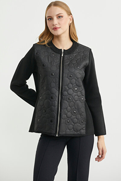 Sementa Πλεκτό μπουφάν με καπιτονέ μπροστινό μέρος και τσέπες - Μαύρο