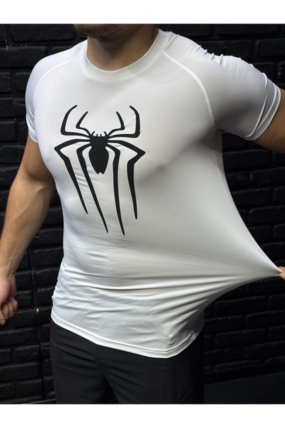 YHM Tricou de compresie Fit Sports Bărbați Tricou strâmt Mânecă scurtă Alb Sp...