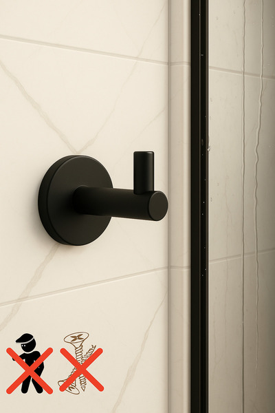 RİYA HOME EV & DEKORASYON Siyah Yuvarlak Yapışkanlı Metal Tekli Kanca Bornoz ...