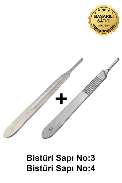 ATEL-SAN Bistüri Sapı No: 3 + No: 4 Takım / Steril - Paslanmaz - 1'er Adet