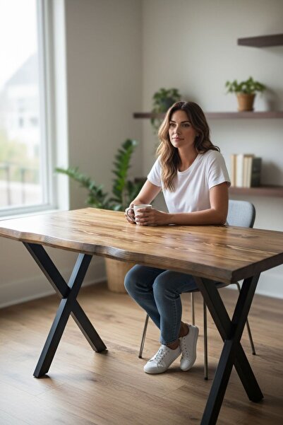 ADIM EBATLAMA CAFE MASA KÖKNAR Kütük Masa  X AYAK SİYAH