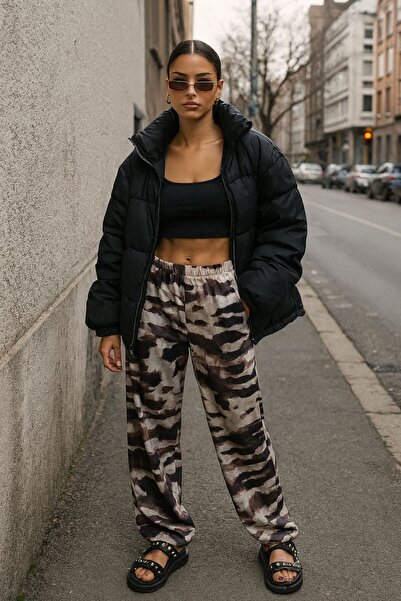 İLKCET MODA Жіночі штани з атласним візерунком