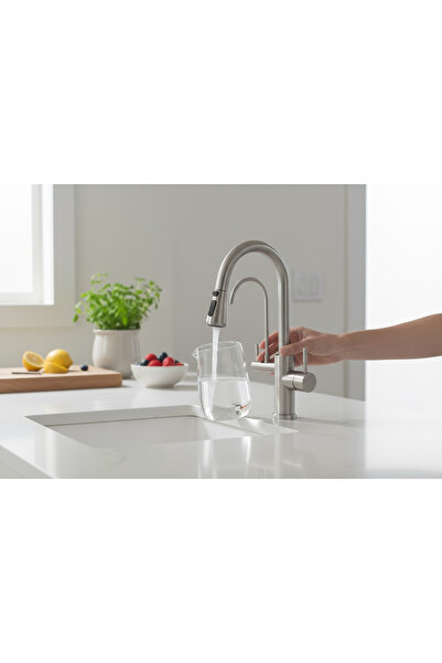 İSAOĞLU YAPI صنبور مطبخ حلزوني مع صنبور حوض من الكروم غير اللامع مع منقي إينوكس