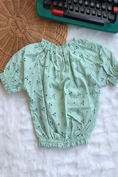 dinamik çocuk Κοριτσίστικη μπλούζα με κέντημα με γιακά μανίκια και ελαστική μέση