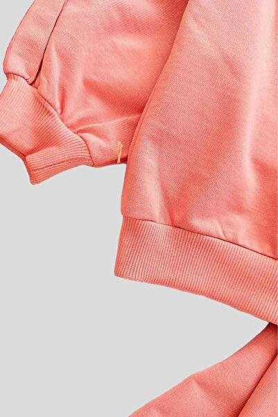 dinamik çocuk Girl's Embroidered Collar, Elastic Legs, Unprinted, Ruffle Detailed, Oversize, Two-Bottom-Top Children's Set