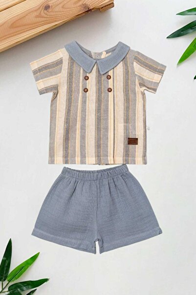 dinamik çocuk Baby Boy/Child Collared 2-Piece Set Raw Linen Summer Fabric Bottom Top 3-6-9-12-19-24Months