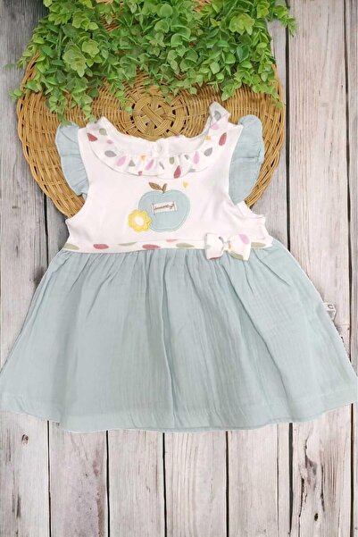 dinamik çocuk فستان بناتي بياقة أطفال مطرز بالتفاح - 100% قطن، قاع موسلين، 3-...