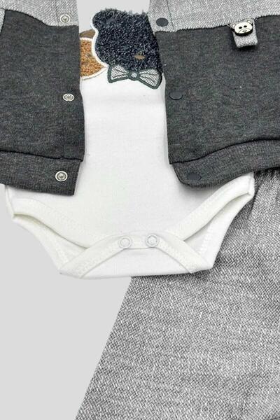 dinamik çocuk 3-Piece Seasonal Hooded and Bear Detailed Bodysuit Set for Baby Boy