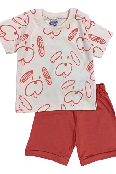 dinamik çocuk Baby Boy Dog Patterned Dog 2-Piece Summer Suit Top and Bottom 6-9-12Months