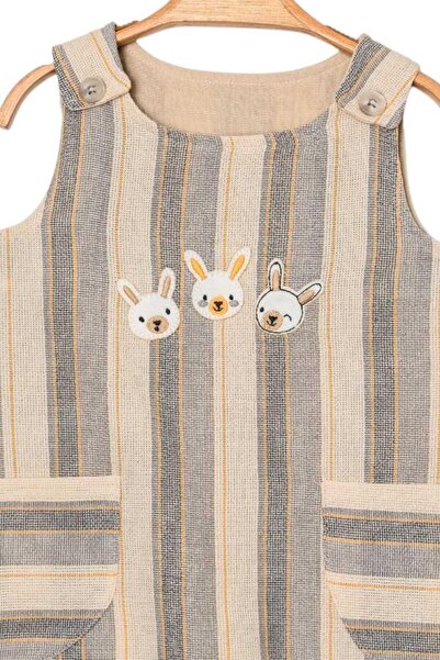 dinamik çocuk Baby / Child Rabbit Embroidered Raw Linen Fabric Jumpsuit Summer Sleeveless 0-3-6-9-12 Months