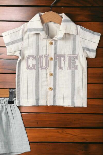 dinamik çocuk Baby Boy/Child Cute Embroidered Muslin Shorts 2-Piece Set Top and Bottom Style Self-patterned Fabric