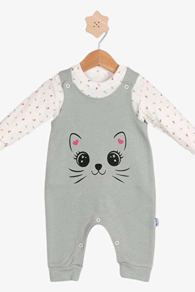 dinamik çocuk Corded Fabric - Cat Heart Printed Baby Girl Long Sleeve 0-3-6-9Months