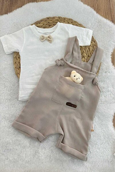 dinamik çocuk Teddy Bear Patterned Salopet and Bag with Badge for Baby Boy - ...
