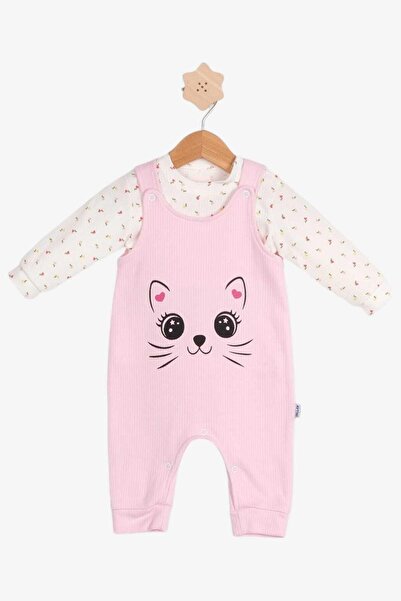 dinamik çocuk Kız Bebek Bahçıvan Badili Kedi Kalp Baskılı Fitilli Kumaş Uzun ...