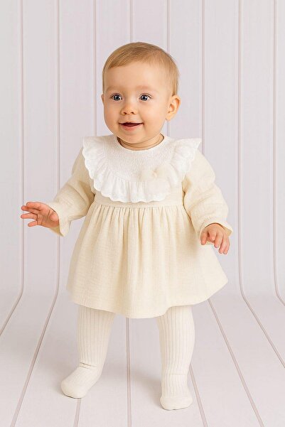 dinamik çocuk Baby Girl Ruffled Lace Collar Long Sleeve Seasonal Dress Spring...