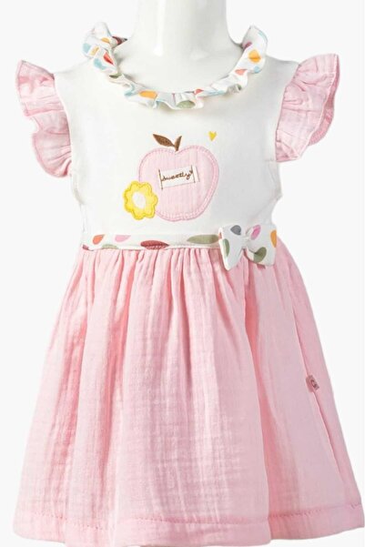 dinamik çocuk %100 Pamuk Bebe Yaka Elma Nakışlı Altı Müslin Yazlık Kız Bebek ...