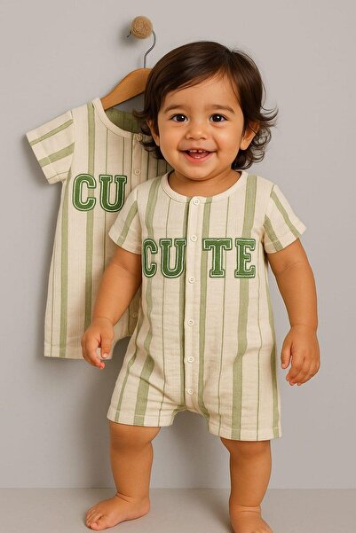 dinamik çocuk Nakışlı Kendinden desenli Kumaş Erkek Bebek Tulum Önden Çıt Çıt...