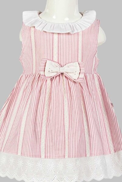 dinamik çocuk %100 Pamuk Kız Bebek/Çocuk Dantelli Fiyonklu Kolsuz Elbise