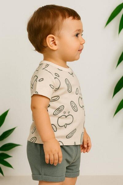 dinamik çocuk Baby Boy Dog Patterned Dog 2-Piece Summer Suit Top and Bottom 6-9-12Months