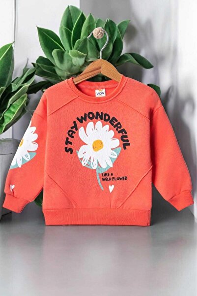 dinamik çocuk Papatya Baskılı Kız Çocuk 3iplik Şardonlu Kalın Sweatshirt Tek ...