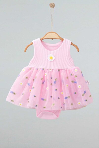 dinamik çocuk Lavender Patterned Tulle Dress Corded Sleeveless Summer Bodysuit for Girls