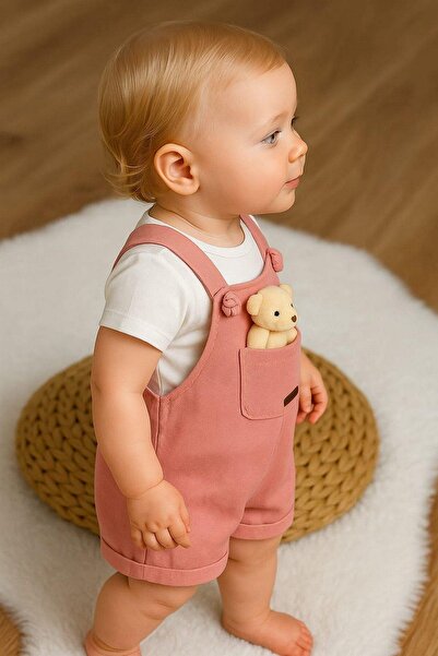 dinamik çocuk Baby Girl's Teddy Bear Patterned Baby Set with Slippers and Badi - Summer Holiday