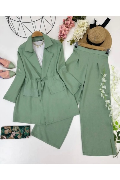 modasindoma طقم جاكيت كتان نسائي