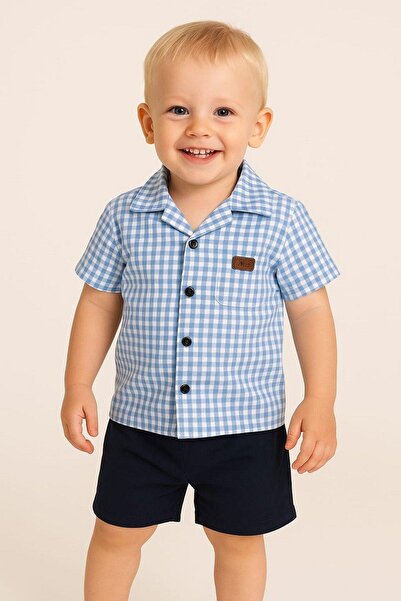 dinamik çocuk 2-Piece Set with Satin Shirt and Shorts for Boys - Summer, Pitta, Short Sleeve (FULL FIT)