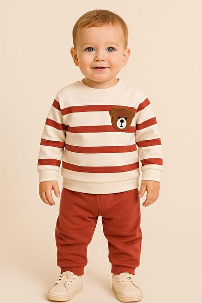 dinamik çocuk مجموعة دمية دب مخططة للأطفال من عمر 3 إلى 12 شهرًا - قطعتان مع ...