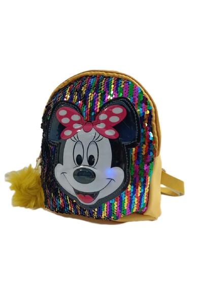 dinamik çocuk Kız Çocuk Işıklı Ponponlu Mickey Mouse Pullu Çocuk Sırt Çantası, Anaokulu Ve Gündelik Çanta