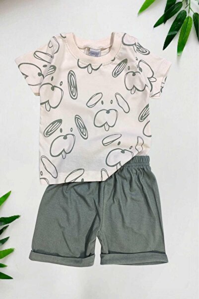 dinamik çocuk Baby Boy Dog Patterned Dog 2-Piece Summer Suit Top and Bottom 6-9-12Months