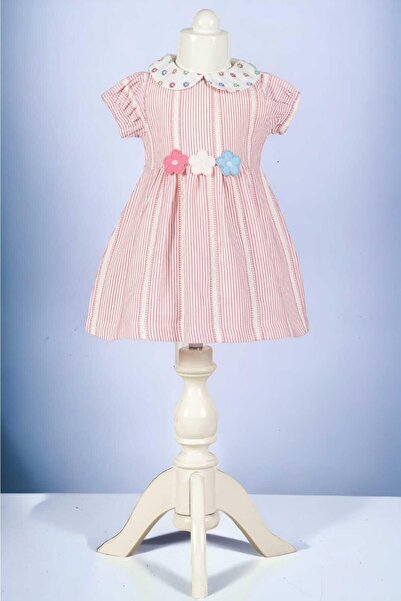 dinamik çocuk %100 Pamuk Kız Bebek/Çocuk Bebe Yaka Çiçekli Büzgü Kol Elbise Organik