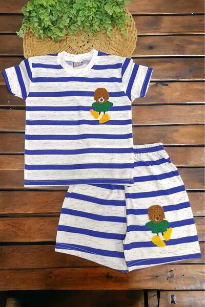 dinamik çocuk Παιδικό Unisex ριγέ κεντημένο σετ 2 τεμαχίων επάνω και κάτω, κα...