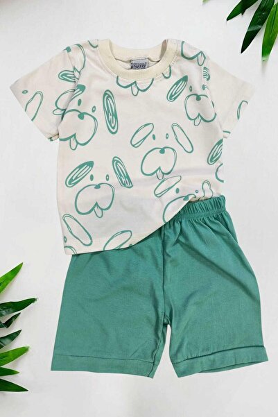 dinamik çocuk Baby Boy Dog Patterned Dog 2-Piece Summer Suit Top and Bottom 6-9-12Months