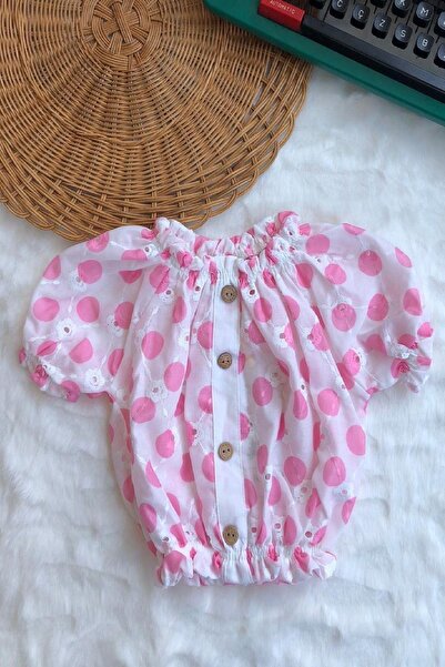 dinamik çocuk بلوزة بناتي بأكمام قصيرة وتطريز منقط