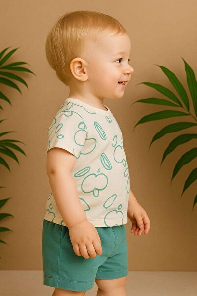 dinamik çocuk Baby Boy Dog Patterned Dog 2-Piece Summer Suit Top and Bottom 6-9-12Months