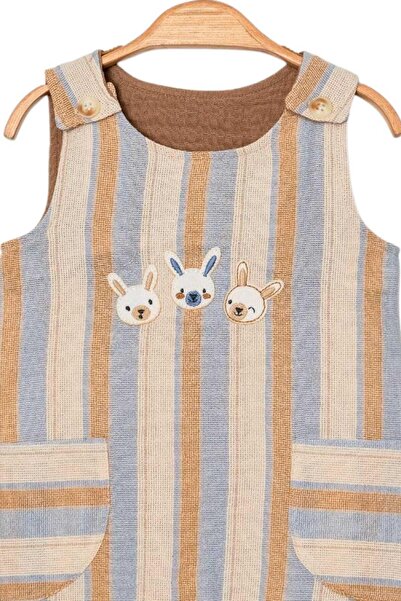 dinamik çocuk Baby / Child Rabbit Embroidered Raw Linen Fabric Jumpsuit Summer Sleeveless 0-3-6-9-12 Months