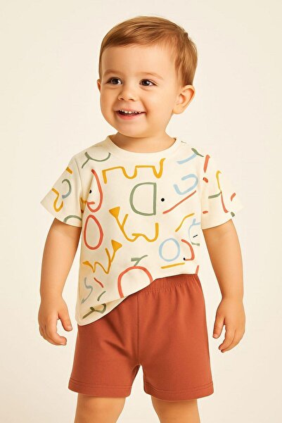Baby Boy Elephant Pattern Colorful Elephant 2pcs Summer Set Bottom Top 6-9-12months old
