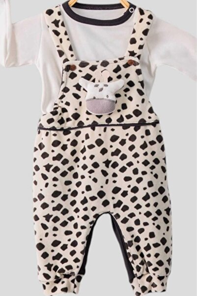 dinamik çocuk Unisex Toy Fleece Salopet - Giraffe Embroidered, Patterned, Badili, Set of 2, 0-18Months