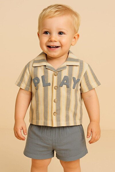 dinamik çocuk Baby Boy/Child Play Embroidered Shirt Shorts 2-Piece Set Raw Li...