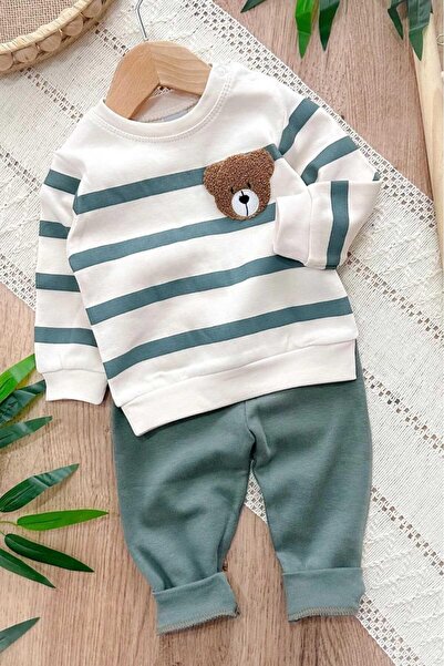 dinamik çocuk Çizgili Punch Ayıcık Omuzdan Çıtçıtlı Bebek Takımı 2li Alt Üst Mevsimlik Aylık 3-6-9-12ay