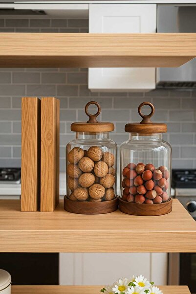 Paşabahçe 2'li Akasya Standlı Pinterest Borosilikat Cam Kavanoz/Saklama Kabı Dekoratif