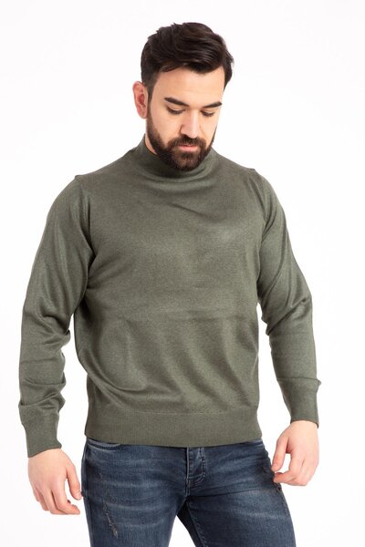 Mutlu City Чоловічий тонкий вовняний трикотаж, прямий крій, комір-стійка, кофта з коміром-стійкою 5140