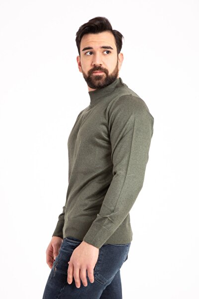 Mutlu City Чоловічий тонкий вовняний трикотаж, прямий крій, комір-стійка, кофта з коміром-стійкою 5140