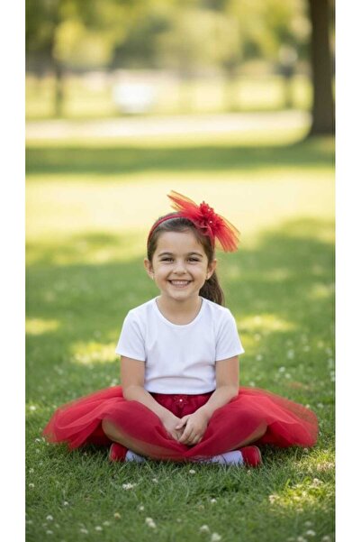 Tradinyom Girls' Red Skirt with Tutu Skirt and Hair Clip for Birthday Carnival