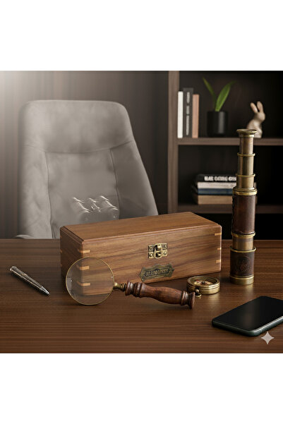 Livava عدسة مكبرة مع صندوق خشبي، منظار، مجموعة بوصلة، عتيقة، 23x8